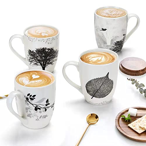 MACHUMA Set mit 4 Kaffeetassen-Sets, 350 ml, Keramik-Kaffeetassen, Set mit verschiedenen Baummustern, Kaffeetasse MACHUMA Set mit 4 Kaffeetassen-Sets, 350 ml, Keramik-Kaffeetassen, Set mit verschiedenen Baummustern, Kaffeetasse von MACHUMA