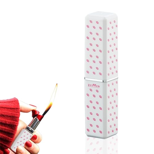 Kreatives Lippenstift Feuerzeug, Einstellbare Butan Taschenlampe Winddichtes Feuerzeug, Einzigartiges Geburtstagsgeschenk für Frauen und Freundinnen (kein Gas) (Weiß) von MACHYAO