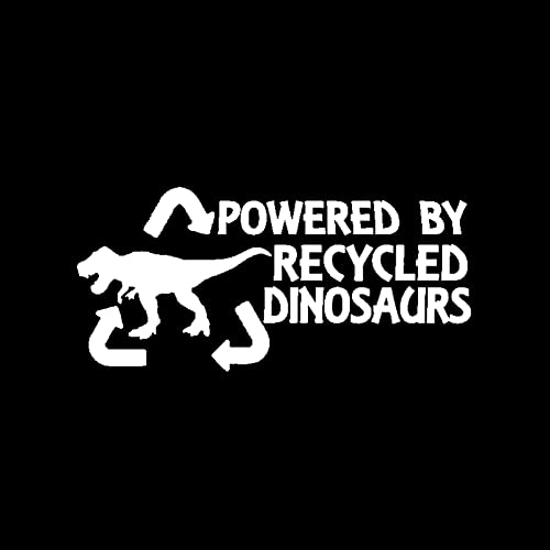 MACMRD Auto Aufkleber 18 Cm * 8 Cm Interessant Powered By Recycelte Dinosaurier Autoaufkleber Motorräder Stoßstangen Wasserdichter Vinyl-Aufkleber von MACMRD