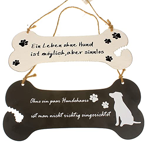 MACOSA 2x Metall-Schild Form Hundeknochen mit Spruch Hund Shabby Vintage Schild Hunde-Schild knochenform Tierdeko Dekoschild Vintage Schild Familie Hunde Dekoschild Geschenk von MACOSA HOME