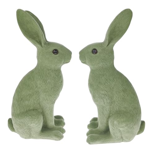 MACOSA AM14357_x2 Osterhasen 2er Set Grün Polyresin 26 cm Dekohase Hase Skulptur Oster-Deko Osterdekoration Figur Dekohase Dekofigur Ostern Dekoration Tischdeko von MACOSA HOME