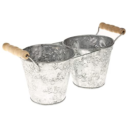 MACOSA BGT06265 Pflanzschale Zink Silber Gemustert rund mit Griff Dekoschale Blumenschale Pflanzgefäß Blumentopf Kräutertopf Pflanzen-Topf Gartendeko Übertopf von MACOSA HOME