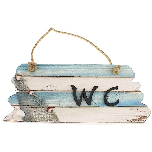 MACOSA BGT06399 WC Tür-Schild maritim blau weiß 28 x 13 cm Holz Metall Holzschild Hinweisschild Dekoschild Türdeko Deko-Accessoire Toiletten-Schild von MACOSA HOME