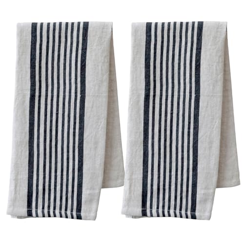 MACOSA CA16088924_x2 Geschirrtücher 2er Set Beige Schwarz gestreift 100% Leinen Küchenhandtücher Küchentuch Trockentuch-Set Abtrockentuch Leinengeschirrtuch von MACOSA HOME