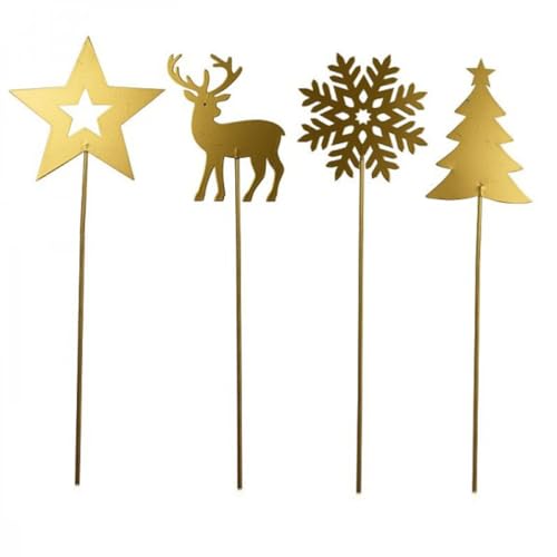 MACOSA CO49618_x4 Dekostecker 4er Set Gold 40 cm Metall Weihnachts-Dekoration Schneeflocke Hirsch Tanne Stern Winter-Deko Weihnachtsdeko Winter Dekoration von MACOSA HOME