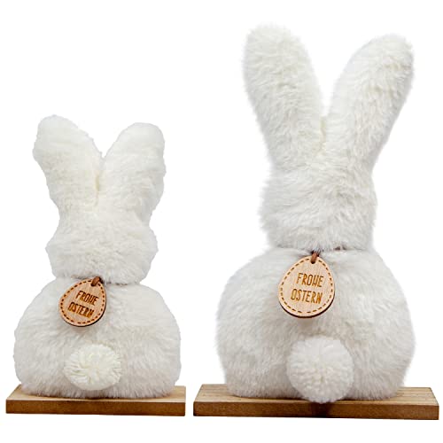 MACOSA CO8033 Deko-Hasen 2er Set Weiß Holz Osterhase flauschig Osterdeko Aufsteller Holzhase Oster-Dekoration Tischdeko Hasenpaar Deko-Figur Ostern von MACOSA HOME