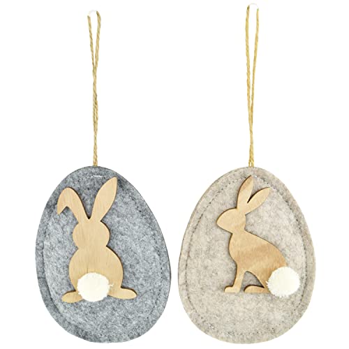 MACOSA CO80571_x2 Dekoeier Osterhänger 2er Set Filz Holz Ei Osterdeko Osterei Osterhase Oster-Dekoration Hängedeko Dekohänger Ostern Osterdekoration von MACOSA HOME