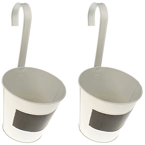MACOSA CP45435_x2 Blumentopf zum hängen 2er Set Metall Weiß Shabby Hängeblumentopf Balkontopf Blumentopf Geländer Geländertopf Blumenleiter Pflanzgefäß Topf von MACOSA HOME