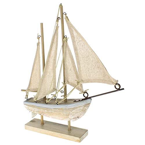 MACOSA CP53328 Deko-Segelboot Holz 34 cm aufstellen braun antik Finish maritim Segelschiff Badezimmer-Dekoration Dekofigur Baddeko Boot Segel Nautisch Bad Deko von MACOSA HOME