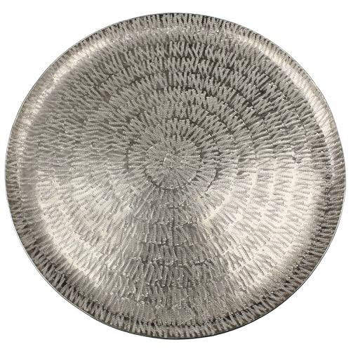 MACOSA CP63593 Tablett rund Metall Silber gehämmert Dekoschale Deko-Tablett Tisch-Dekoration Obsttablett Wohn-Accessoire Dekotablett Kerzentablett modern von MACOSA HOME