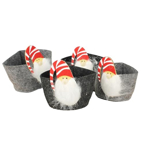 MACOSA CP68652_hg_dg Weihnachtskorb 4er Set Geschenkkorb Nikolaus Weihnachtsmann Filz Grau 2 Größen Filzkorb Kinder Weihnachten Dekokorb rund Korb Nikolausgeschenk von MACOSA HOME