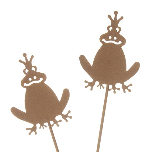 MACOSA DE1250721_x2 Gartenstecker Frosch 2er Set Rost 38 cm Rostig Echtrost Beetstecker Garten-Dekoration Froschkönig Figur Dekofigur Edelrost Gartendeko Blumenstecker von MACOSA HOME