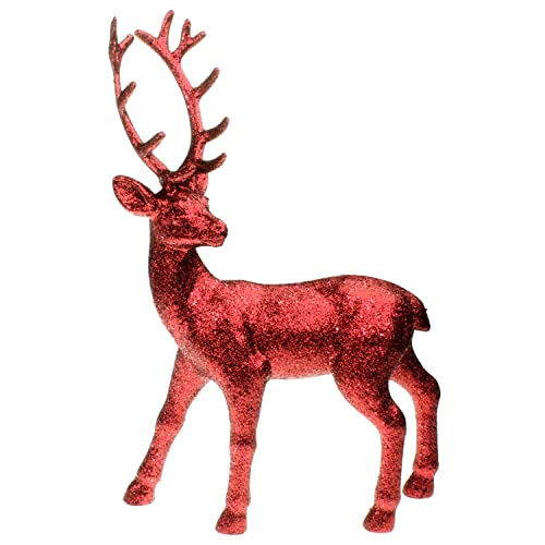 MACOSA Deko Hirsch stehend in Rot Weihnachtsdeko Dekofigur Deko-Hirsch glitzernd Deko-Objekt Hirschdekoration Weihnachten Winter-Dekoration Tierfigur (L (31cm)) von MACOSA HOME