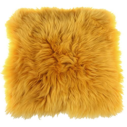 MACOSA Dekofell eckig vers. Farben 35 cm echtes Lammfell modern Sitzplaid Sitzkissen Deko-Fell Tischdeko Echtfell Sitzauflage Stuhlkissen Fellteppich klein (Gelb) von MACOSA HOME