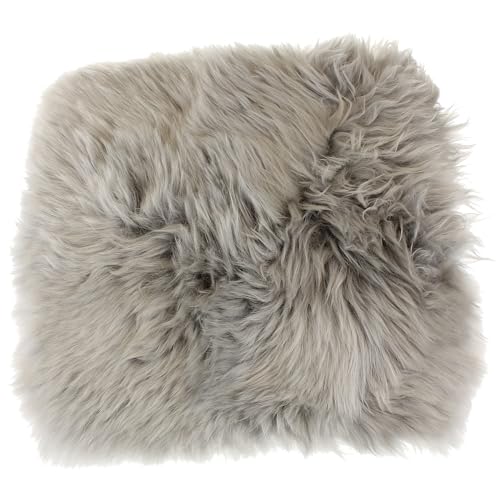 MACOSA Dekofell grau 35 cm echtes Lammfell modern Sitzplaid Sitzkissen Deko-Fell Tischdeko Echtfell Sitzauflage Stuhlkissen Fellteppich klein (Grau) von MACOSA HOME