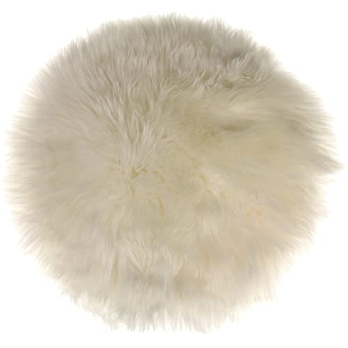 MACOSA Dekofell rund Weiß 34 cm echtes Lammfell modern Sitzplaid Sitzkissen Deko-Fell Tischdeko Echtfell Sitzauflage Stuhlkissen Fellteppich klein (Weiß) von MACOSA HOME