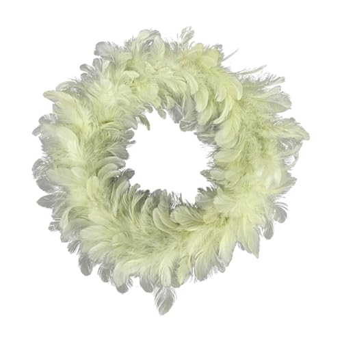MACOSA EX248774 Federkranz Lindgrün 35 cm Federn Tischdeko Kranz Grün Ostern Osterkranz Osterdekoration Nest Natur Osterdeko Deko Türkranz Dekokranz Dekoration von MACOSA HOME