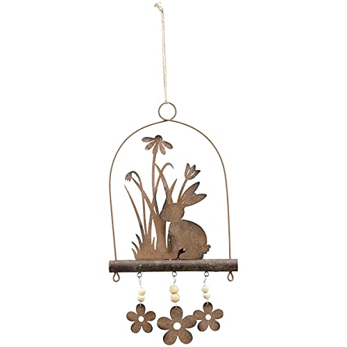 MACOSA EX260961 Dekohänger Metall Rost Ostern Hase Blumen Osterdeko Hängedekoration Gartendeko Rostdeko Oster-Dekoration Ostern Deko rostig Metallhase von MACOSA HOME