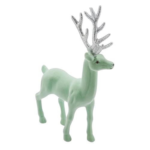 MACOSA GE22302191 Deko Hirsch stehend grün Silber 18 cm Weihnachtsdeko Dekofigur Deko-Hirsch Deko-Objekt Hirschdekoration Weihnachten Winter-Dekoration (18 cm) von MACOSA HOME