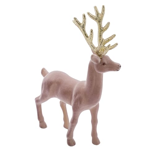 MACOSA GE22303212 Deko Hirsch stehend Beige Gold 18 cm Weihnachtsdeko Dekofigur Deko-Hirsch Deko-Objekt Hirschdekoration Weihnachten Winter-Dekoration (18 cm) von MACOSA HOME