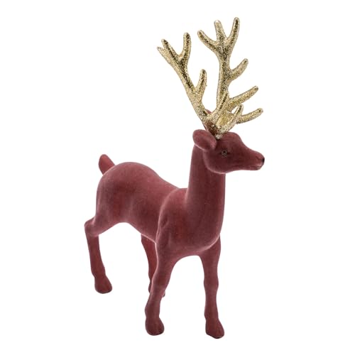 MACOSA GE22304143 Deko Hirsch stehend Weinrot Gold Samt 23 cm Weihnachtsdeko Dekofigur Deko-Hirsch Deko-Objekt Hirschdekoration Weihnachten Winter-Dekoration Tierfigur von MACOSA HOME