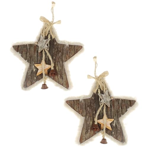 MACOSA GR248-8003_x2 Weihnachtsdeko Stern 2er Set Holz mit Fell 16 cm Naturstern zum hängen Holzstern Dekostern Holz-Dekoration Weihnachten Fenster Tisch-Deko modern von MACOSA HOME