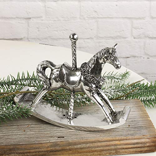 MACOSA GR249-2015 Deko Schaukelpferd Metall 16 cm antik-Silber Weihnachtsdeko Dekofigur Dekopferd Weihnachtsdekoration Weihnachten Winter-Dekoration Tierfigur Nostalgie von MACOSA HOME