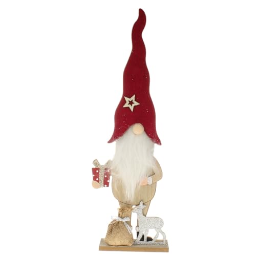 MACOSA HE67151 Weihnachtswichtel Holz Braun Rot Kunstfell Dekowichtel Dekofigur Figur Weihnachtsmann Wichtel modern Weinachten Dekoration Weihnachtsdeko von MACOSA HOME