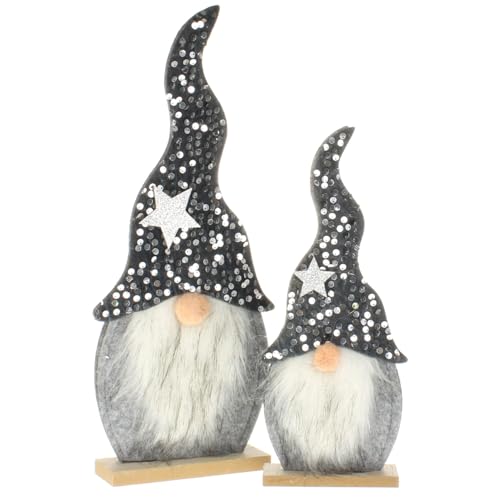 MACOSA HE672_x2 Wichtel 2er Set Grau Filz Holz Kunstfell Dekowichtel Dekofigur Figur Weihnachtswichtel modern Weinachten Dekoration Weihnachtsdeko von MACOSA HOME