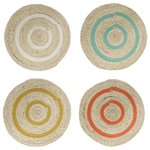 MACOSA HO363683_x4 Platzset 4 STK. Stroh rund bunt Platzmatten Strohmatte modern Boho Tischset Tisch-Untersetzer Teller-Unterlage Platzdeckchen Tischmatte von MACOSA HOME