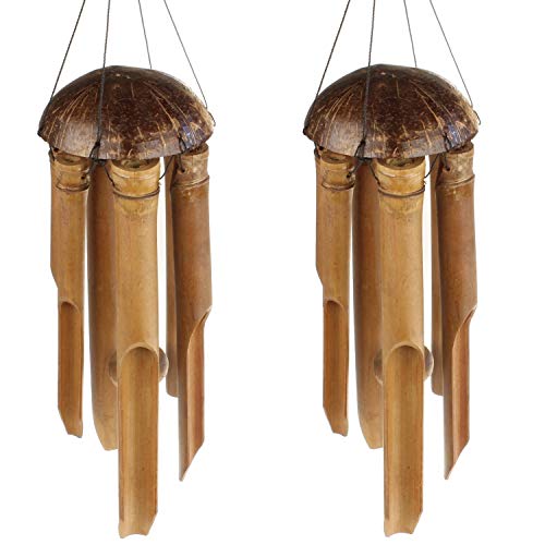 MACOSA HOME 2er Set Windspiel Bambus und Kokos Klangspiel Gartendeko draussen oder drinnen Heimdeko 100 cm von MACOSA HOME