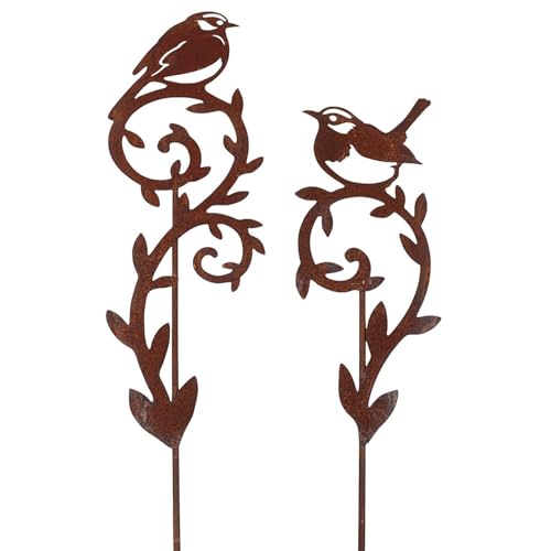 MACOSA IK5048_x2 Gartenstecker Vogel 2er Set Rost 45 cm Rostig Echtrost Beetstecker Garten-Dekoration Dekostecker Dekoherz Rostherz Edelrost Gartendeko Blumenstecker von MACOSA HOME