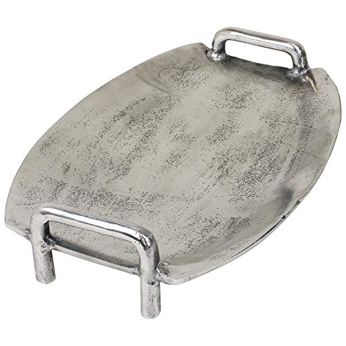 MACOSA LC191066 Hochwertiges Deko-Tablett mit Griffen Silber oval Aluminium Tisch-Dekoration Kerzenteller Servierplatte Obsttablett Wohn-Accessoire (M) von MACOSA HOME