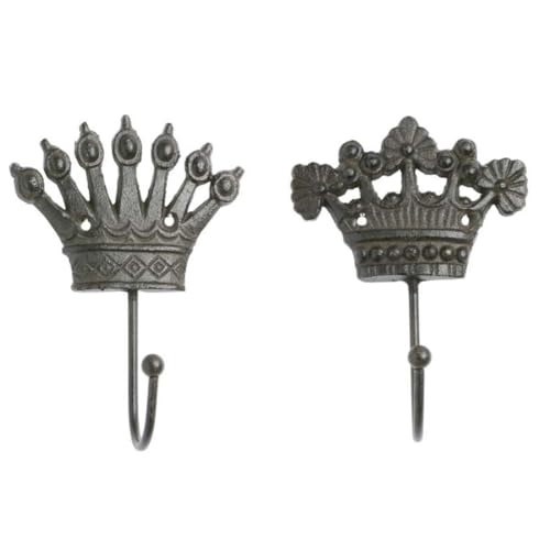 MACOSA PO471334-000-708_x2 Wandhaken Krone 2er Set Braun Metall 14 cm Garderobenhaken Haken Dekohaken Kleiderhaken Jackenhaken Metallhaken Wandgarderobe von MACOSA HOME