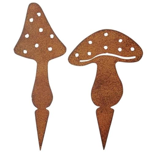 MACOSA PO492410-015-712_x2 Dekostecker Pilze 2er Set Rost 25 cm Metall Fliegenpilz rostig Herbst-Dekoration Blumenstecker Herbst-Deko Winter-Deko Rostdeko Winter Dekoration von MACOSA HOME