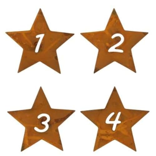 MACOSA PO550311-000-712 4er Set Kerzenstecker Sterne Zahlen 1-4 Rost Metall Advent Kerzenzubehör Verzierung Adventskerzen Kerzen-Piekser Kerzen-Dekoration Kerzenverzierung Deko von MACOSA HOME