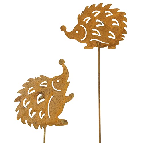 MACOSA PO570321 Gartenstecker Igel 2er Set Rost 20 cm Rostig Echtrost Beetstecker Garten-Dekoration Figur Dekofigur Edelrost Gartendeko Blumenstecker Dekoigel von MACOSA HOME