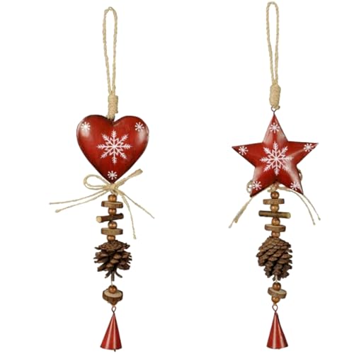 MACOSA PO570802-000-402_x2 Hängedekoration 2er Set Metall Holz Rot Braun 37 cm Dekogirlande Weihnachten Winterdekoration Winter-Deko Weihnachtsdekoration Dekohänger von MACOSA HOME