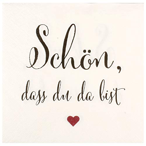 MACOSA Papier-Servietten Set 40 STK. mit Spruch Weiß 33x33 cm 3-lagig Tisch-Deko Schön DASS Du da bist Papierservietten Einweg Geburtstag Fest von MACOSA HOME