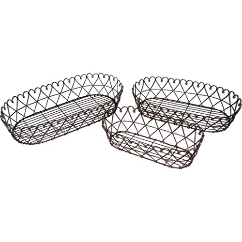 MACOSA SA76834 Korbset 3 STK. Metall braun Landhausstil Korb Set Metallkorb Aufbewahrungskorb Drahtkorb Tisch-Deko Küchenkorb Gemüsekorb Obst-Korb von MACOSA HOME