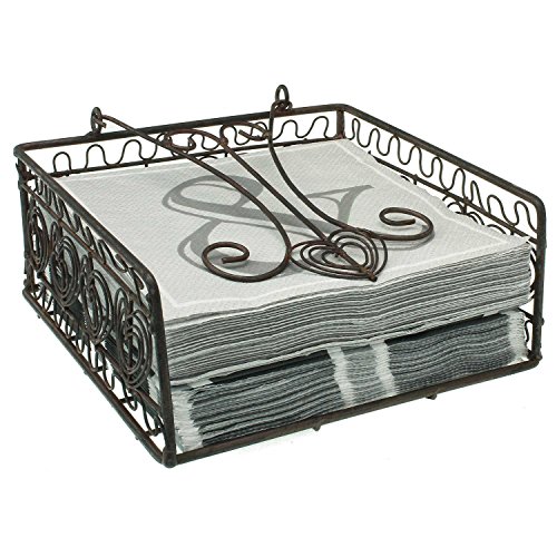 MACOSA SA77530 Servietten-Ständer Antik Schwarz/Dunkelrost Herz-Ornament Metall Gewichtshebel Shabby Chic Korb Papierservietten Aufbewahrung Halter von MACOSA HOME