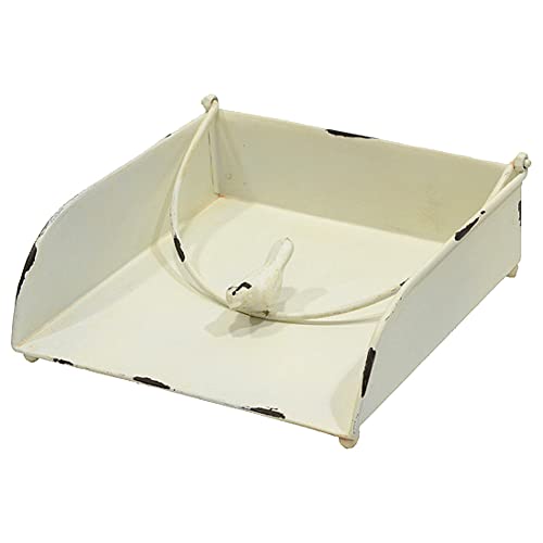 MACOSA SA80165 Serviettenständer Vogel antikweiß Metall mit Gewichtshebel Serviettenhalter Serviettenkorb Servietten Aufbewahrung Tischdeko Halter von MACOSA HOME