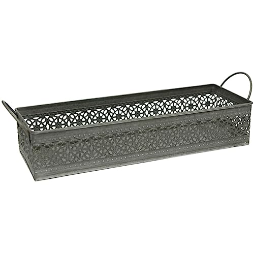 MACOSA SA82182 Deko-Tablett 34 cm filigran Metall antik grau Schale Metall-Korb Dekoschale Aufbewahrung Dekoschale Blumenschale Blumenkorb Metallschale von MACOSA HOME
