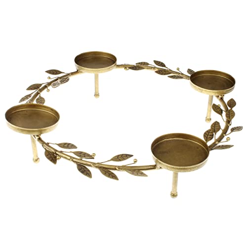 MACOSA SA88892 Adventskranz mit Blätter Gold Ø 40 cm Adventsgesteck 4 Kerzenhalter Tisch-Dekoration Landhaus Advent Weihnachtsdeko Metallkranz Kerzenkranz von MACOSA HOME