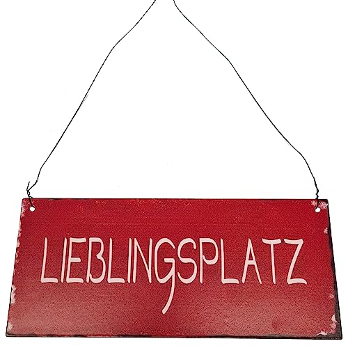 MACOSA SA89232 Dekoschild Lieblingsplatz Rot Eisen 28 cm rechteckig Deko Schild Wandschild Gartenschild Wand-Dekoration Metallschild Eisenschild von MACOSA HOME