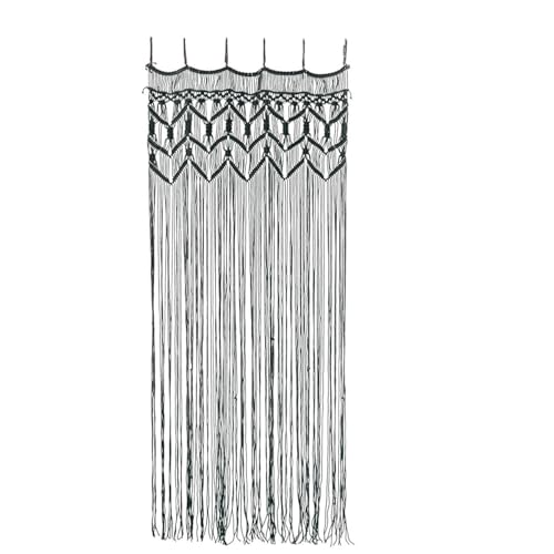 MACOSA U1442275 Fadengardine Makramee Schwarz 90 x 200 cm Vorhang modern Dekogardine 100% Bauwmolle Schal Gardine Makrameevorhang von MACOSA HOME