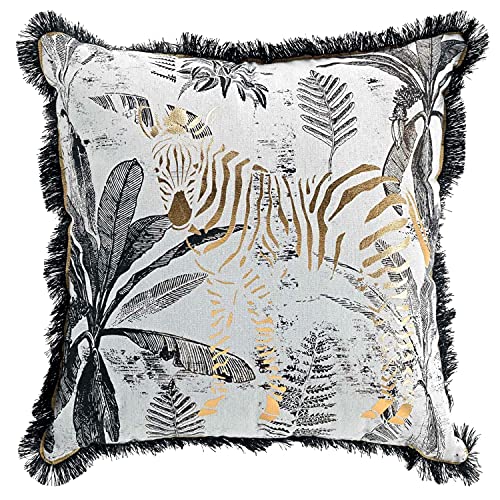 MACOSA U1608967 Deko-Kissen 45x45 cm weiß mit Zebra & Pflanzen mit Reißverschluss inkl. Füllung Sofakissen Kuschel-Kissen Zierkissen Deko Couchkissen von MACOSA HOME