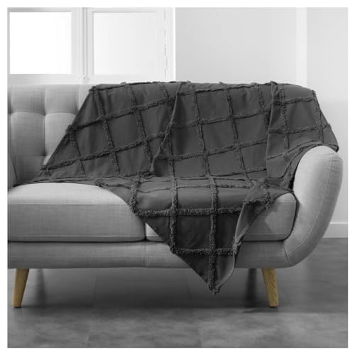 MACOSA U1609394 Baumwolldecke Anthrazit 150 x 125 cm Wohndecke 100% Baumwolle Fransen-Decke Tagesdecke Plaid Sofadecke Designdecke Wolldecke Reisedecke von MACOSA HOME