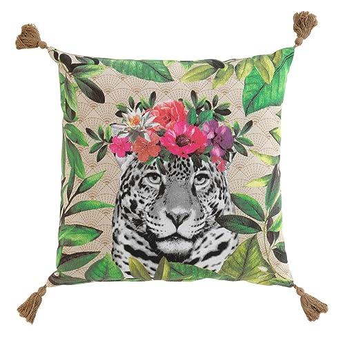 MACOSA U1611028 Deko-Kissen 45 x 45 cm Tiger Dschungel Muster Beige Bunt inkl. Füllung Sofakissen mit Reißverschluss Dekokissen Zierkissen Deko Couchkissen von MACOSA HOME