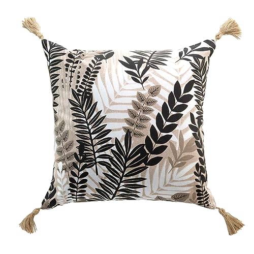 MACOSA U1611048 Deko-Kissen 45 x 45 cm Blätter Muster Weiß Beige Schwarz inkl. Füllung Sofakissen mit Reißverschluss Dekokissen Zierkissen Deko Couchkissen von MACOSA HOME